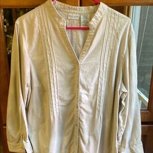 Linen Blend Cream Pleated V-Neck Top Size 18 White Stag Woman Spring Summer